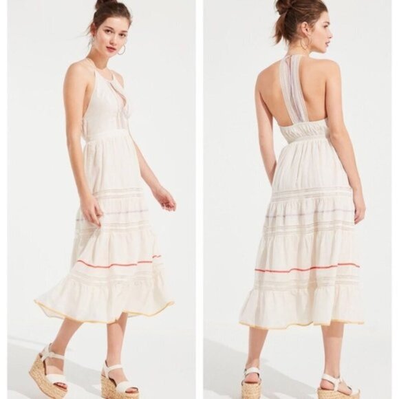 Urban Outfitters Lace-Trim Tiered Midi Dress Small - Picture 1 of 10